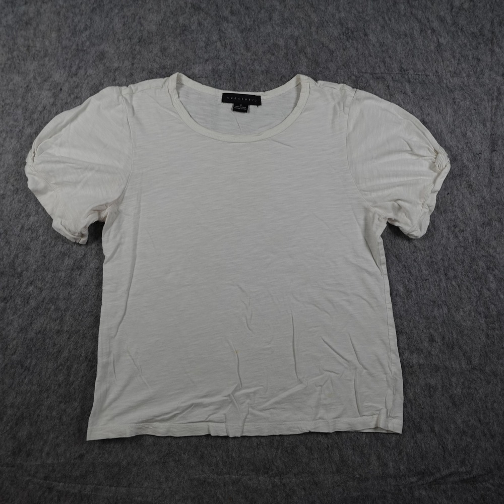 Sanctuary Top Women Small White Puff Sleeve Slub Knit Crew Neck Casual Tee